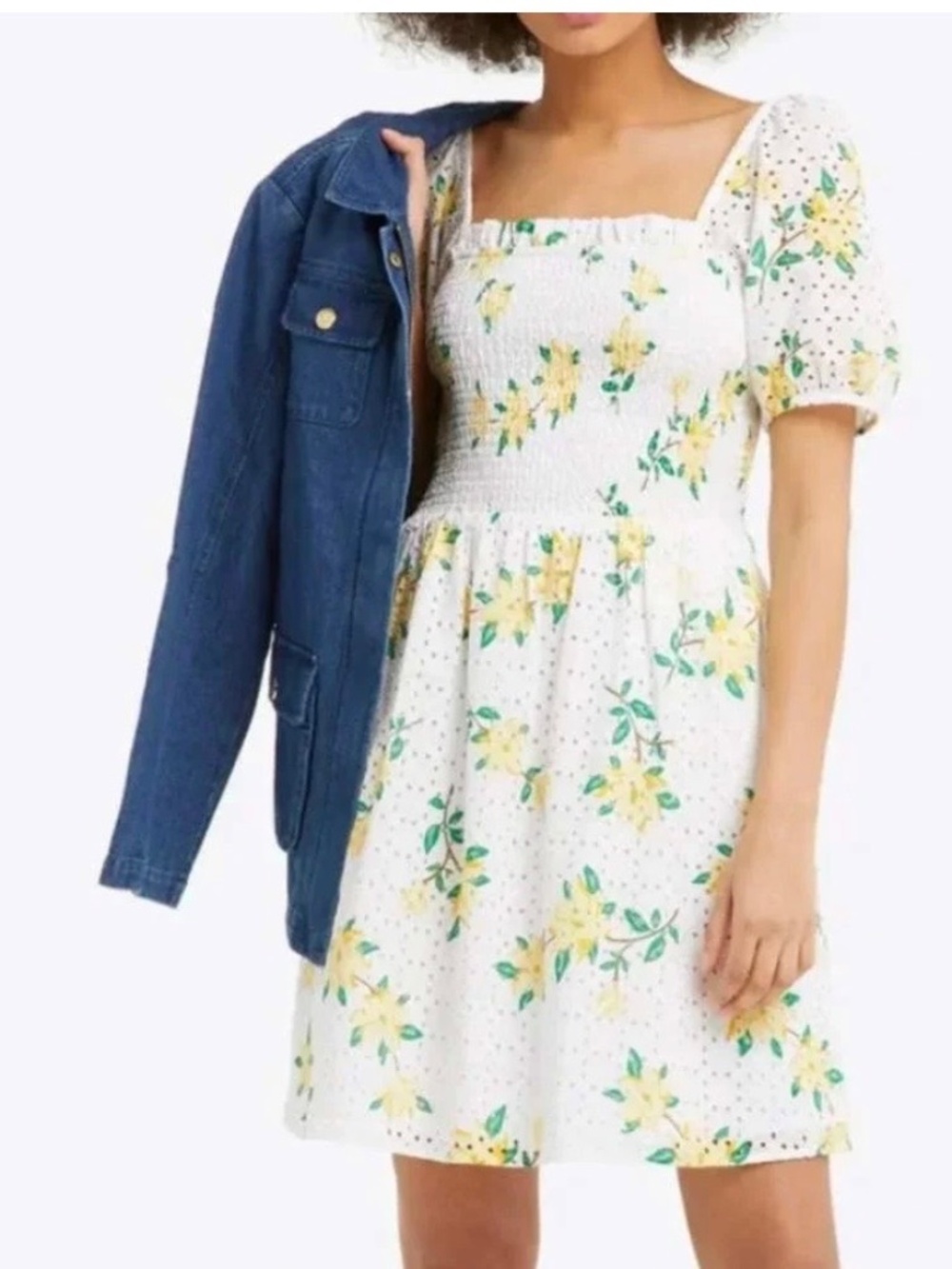 Draper James Eyelet Dress-white with yellow flowers